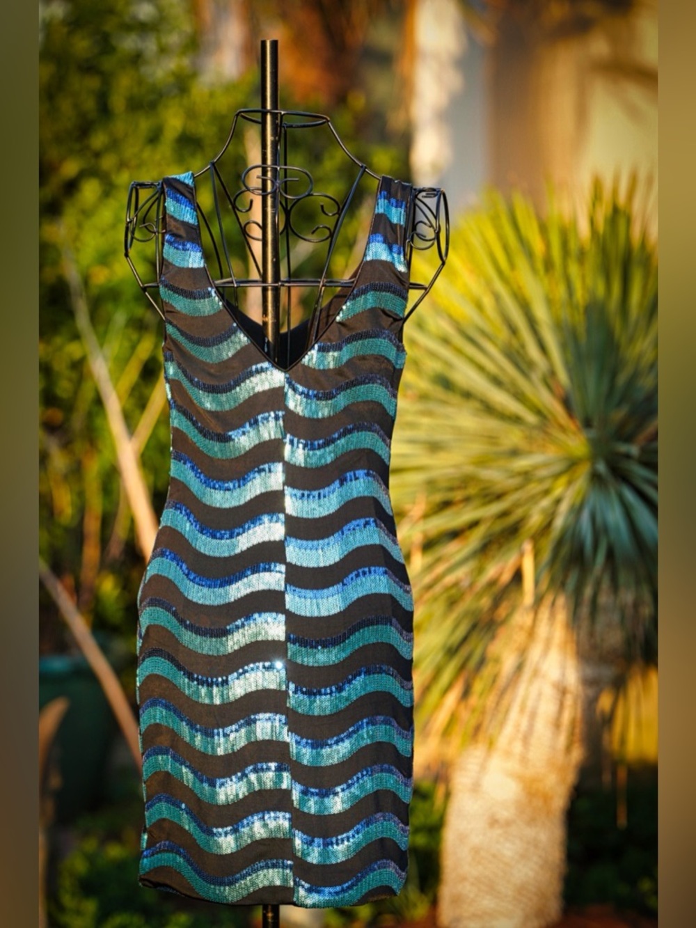As You Wish Black & Turquoise Sequin Striped Mini Dress - Picture 8 of 9